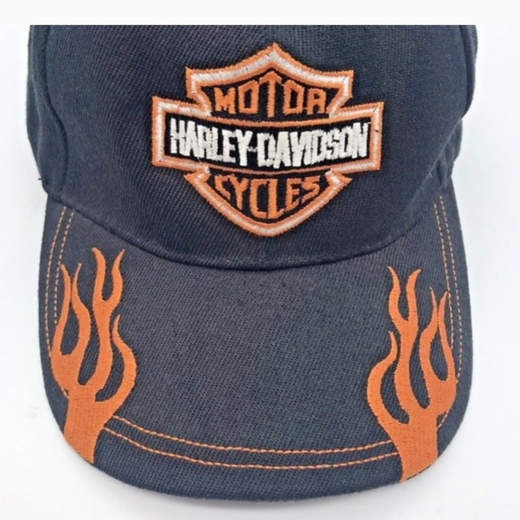 Harley-Davidson Embroidered Logo Black with Flames Ball Cap Biker Trucker Hat‎ - Picture 3 of 7
